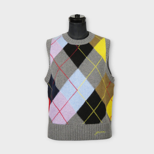 GANNI Harlequin Wool Mix Knit Vest