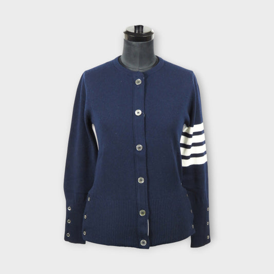 THOM BROWNE CLASSIC CREWNECK CARDIGAN W/ 4 BAR IN CASHMERE