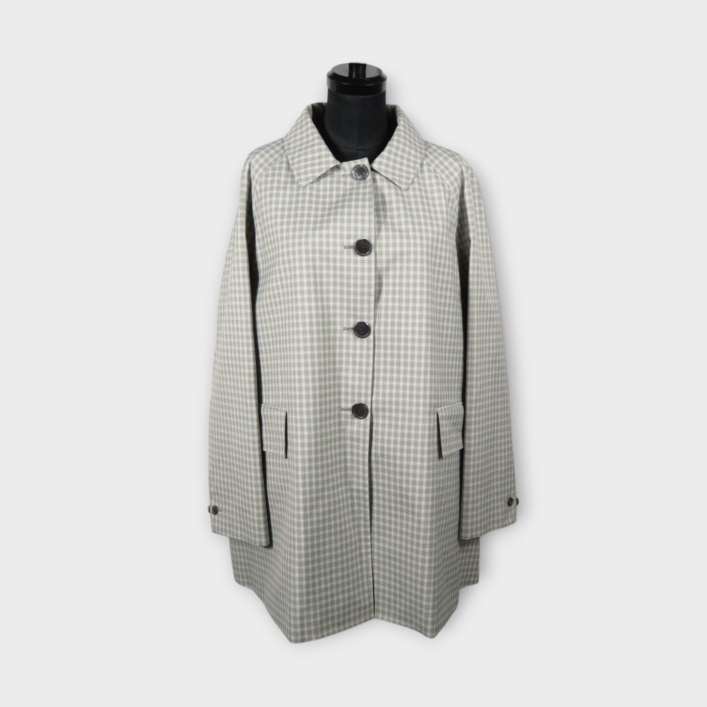 THOM BROWNE CROPPED CAR COAT W/ BOX PLEAT (76CM) IN SMALL CHECK POLY TECH CANVAS