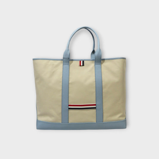 THOM BROWNE MEDIUM TOOL TOTE W/ LEATHER HANDLES IN COTTON CANVAS