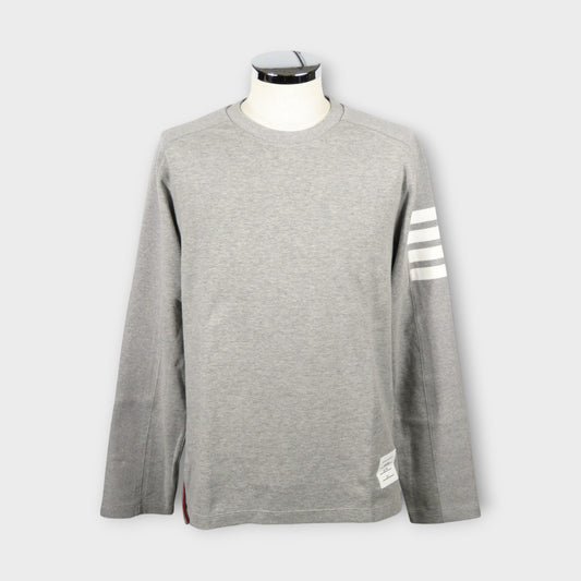 THOM BROWNE LONG SLEEVE TEE W/ 4 BAR STRIPE IN MILANO COTTON