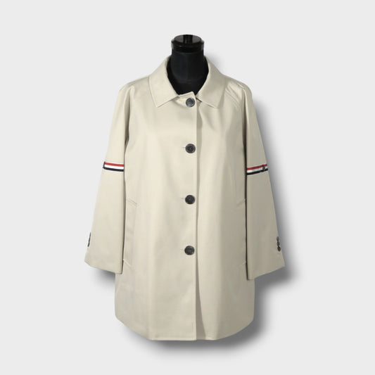 THOM BROWNE CROPPED CAR COAT W/ RWB ARMBANDS IN WATERPROOF COTTON TWILL